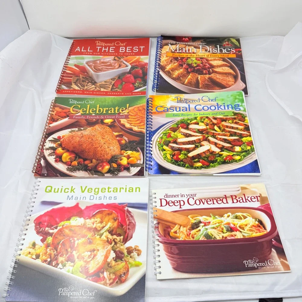 Pampered Chef Cookbook Set Lot of 6 Spiral Bound Recipe Books Main Dishes Baking